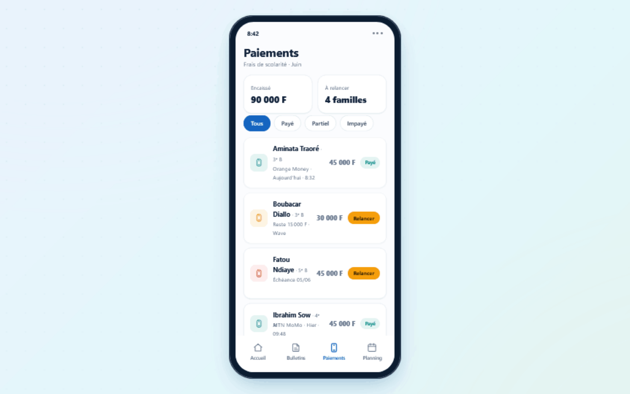 Paiement mobile money NomadKlass